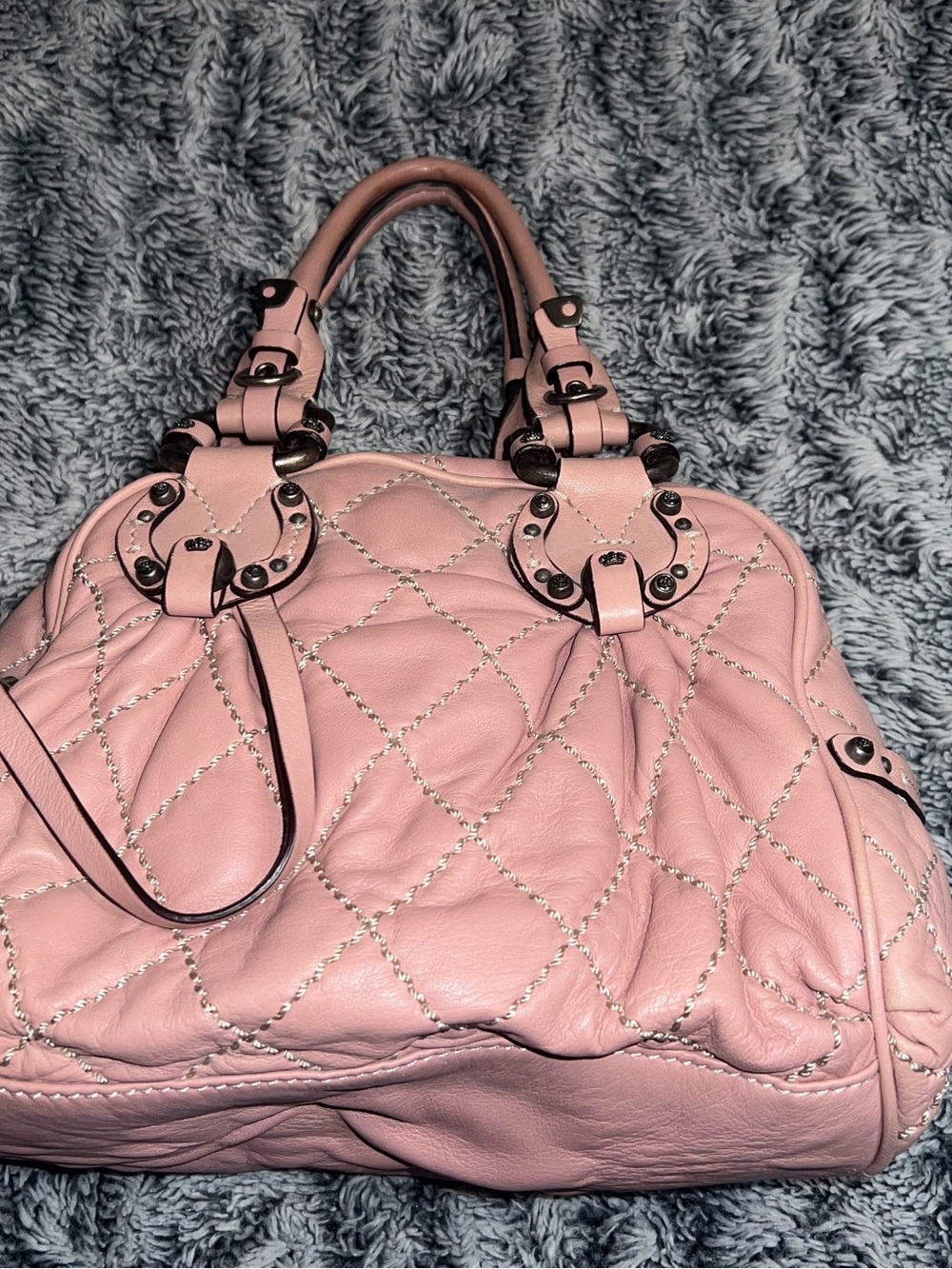 Juicy Couture Vintage Blush Pink Leather Bowling Doctor Style Bag Purse - Picture 6 of 13